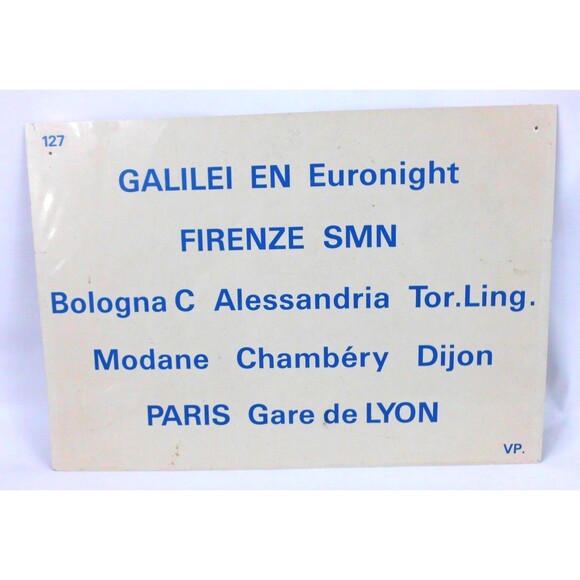 Vintage Rail Carriage Destination Sign Galilei Euronight Paris Lyon 12x8 Train - Picture 1 of 2